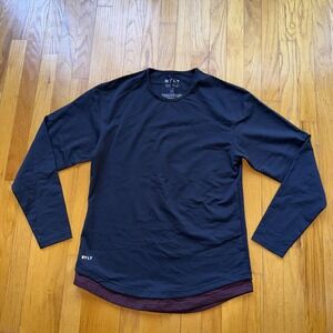 BYLT Basics Shirt Mens M Blue Drop Cut L/S Dual Layer Lux Crewneck Tee Stretch